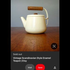Nordic Cream Enamel Teapot with Wooden Handle